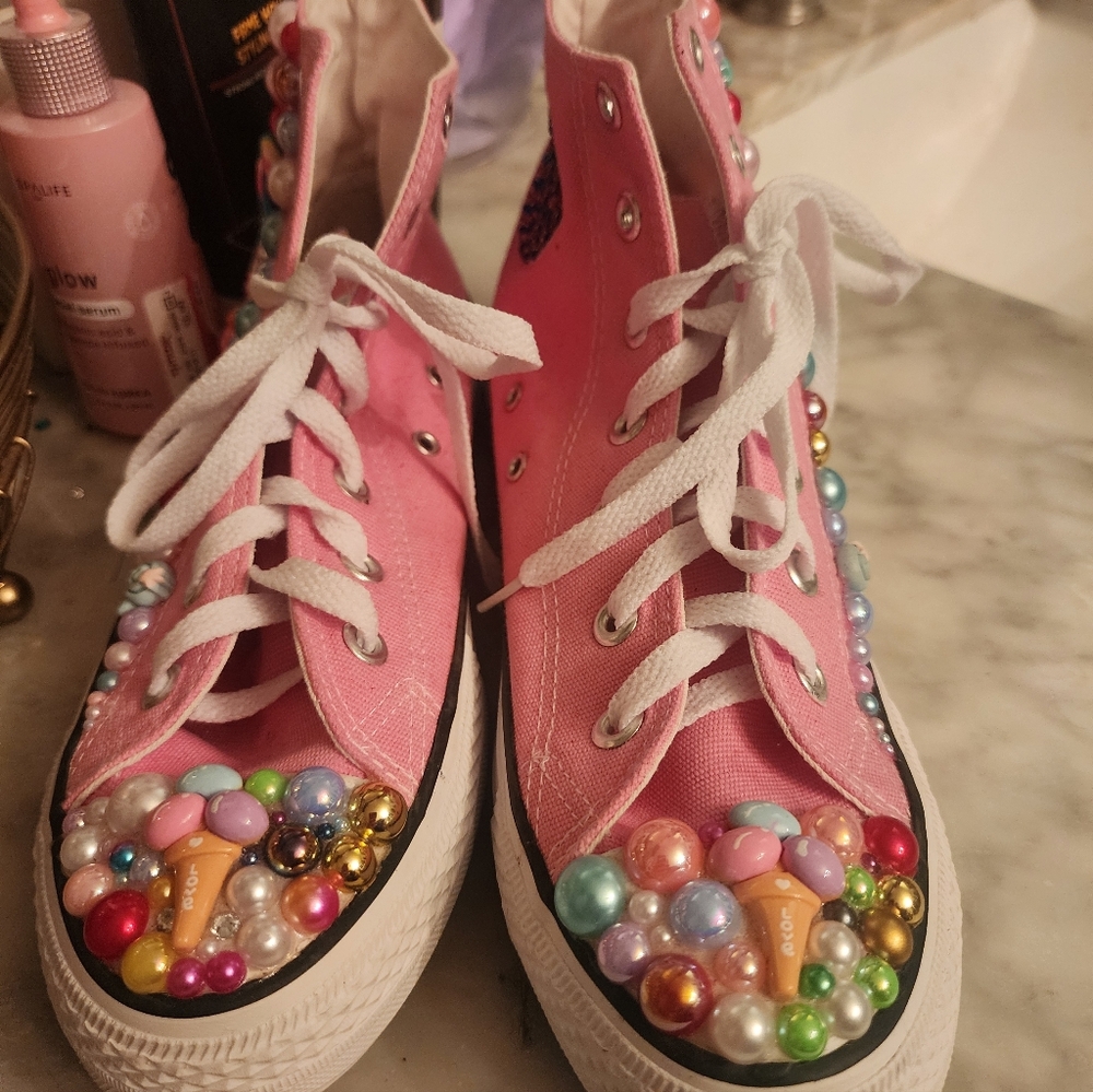 Converse Pink Bejeweled High Top Sneakers - Picture 5 of 7